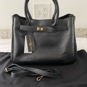 New MICHELE LOPRIORE Aria Black Leather Satchel.